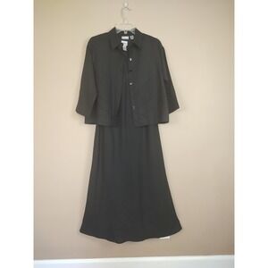 Chicos Black Linen Rayon 2 Piece Set Maxi Dress and Cropped Jacket Size 1 M